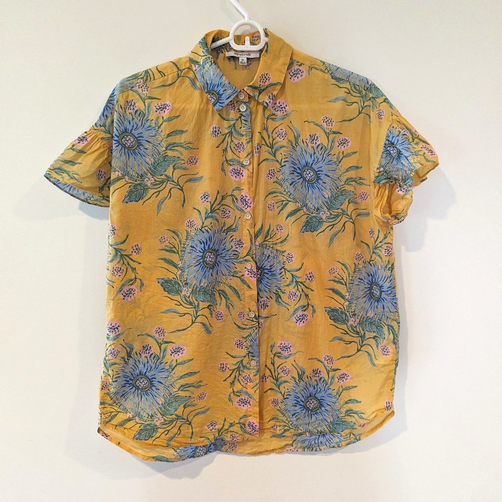 Ruffle-Sleeve Button-Down Shirt in Painted Blooms - Madewell XS